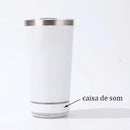 LANÇAMENTO | Copo térmico de inox 420ml com tampa abridor e caixa de som Bluetooth com LED