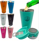 LANÇAMENTO | Copo térmico de inox 420ml com tampa abridor e caixa de som Bluetooth com LED