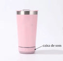 LANÇAMENTO | Copo térmico de inox 420ml com tampa abridor e caixa de som Bluetooth com LED